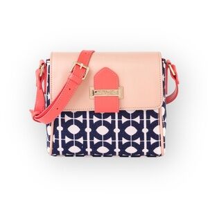 Spartina 449 ⚘ Hilton Head Tulip Crossbody Handbag ⚘ Coral Leather ⚘ Navy Print
